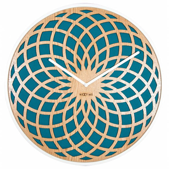 NeXtime 50cm Sun Big Wood & Fabric Round Wall Clock - Turquoise