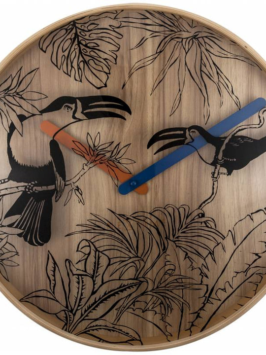 NeXtime 40cm Tropical Birds Wood Round Wall Clock - Various Colours