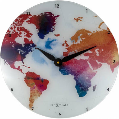 NeXtime 43cm Colourful World Glass Round Wall Clock - Various Colours