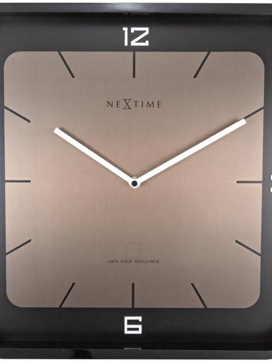 NeXtime 40cm Square Wall Wood Piano Finish Square Wall Clock - Black