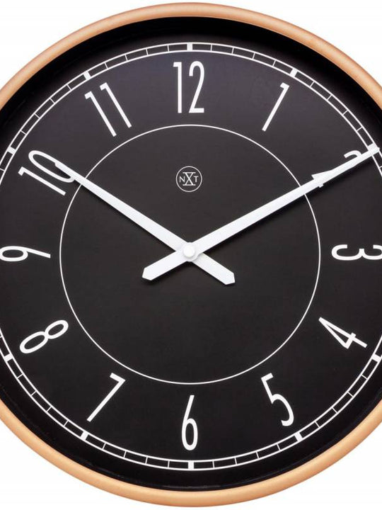 NeXtime 30cm Jason Plastic Round Wall Clock - Black & Matt Rose