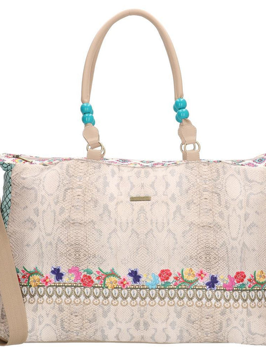 Melli Mello Elif Ladies Raffia Shopper/Beach Bag - Pink 17134-BEIGE